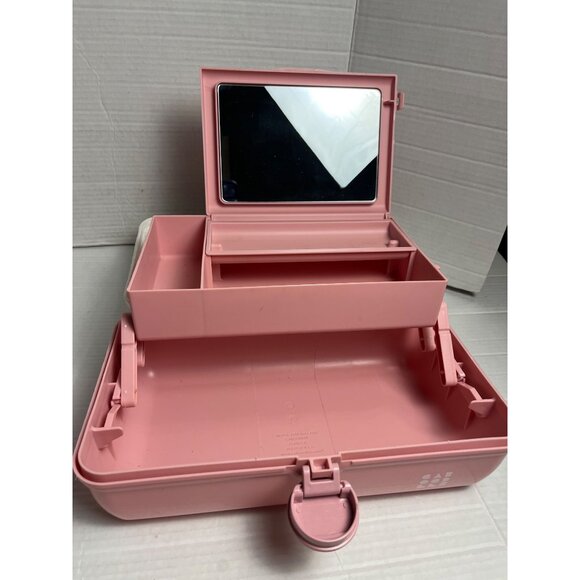 Vintage Caboodles Large Pink & White Speckled Makeup With Fold-Out Tray & Mirror - Picture 2 of 12